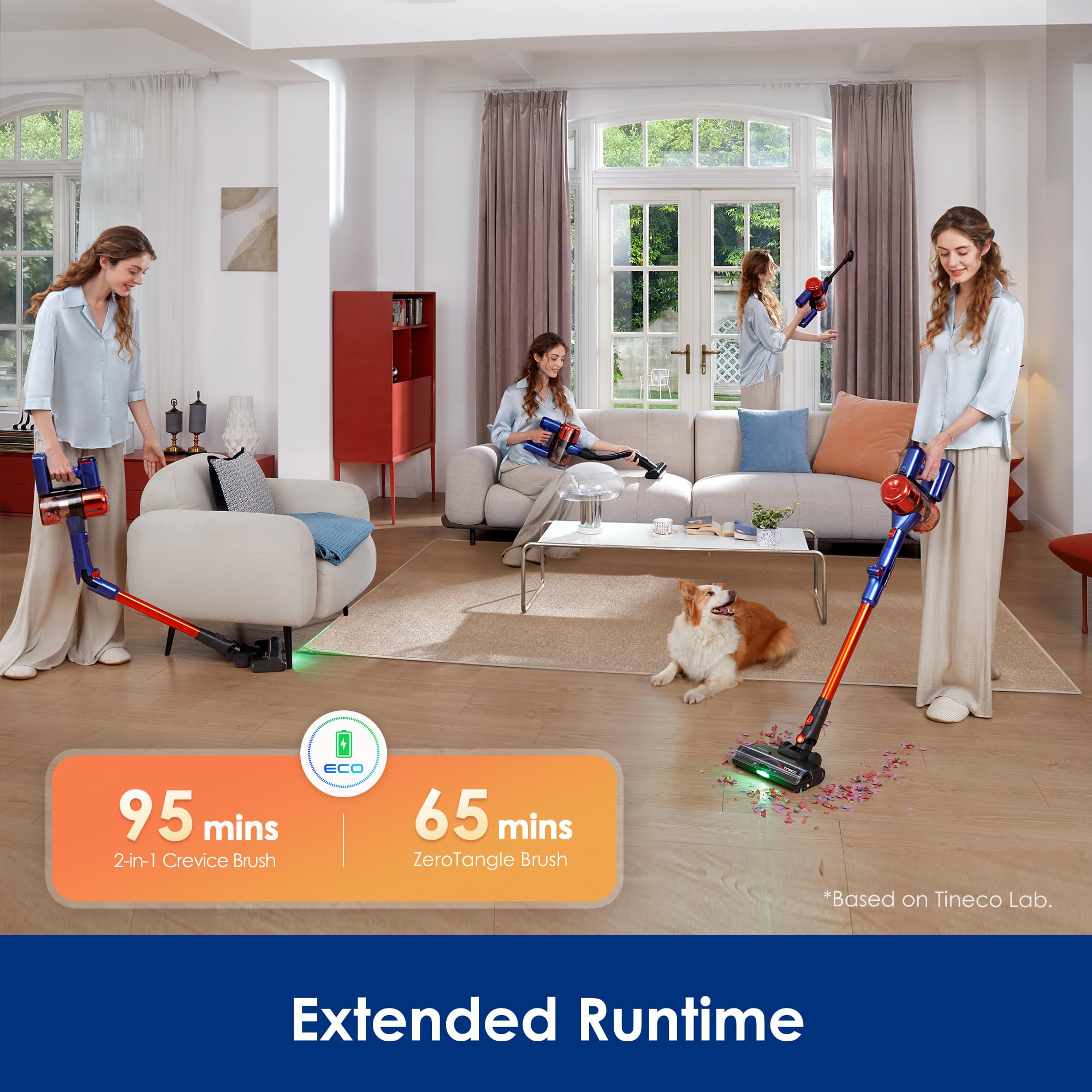 Tineco Pure One S70 odkurzacz bezprzewodowy, odkurzanie 200 AW, 95 min autonomii, 6-stopniowy system filtracji, zielone światło LED 150°, odpowiednie do sierści zwierząt/dywanów/twardych podłóg