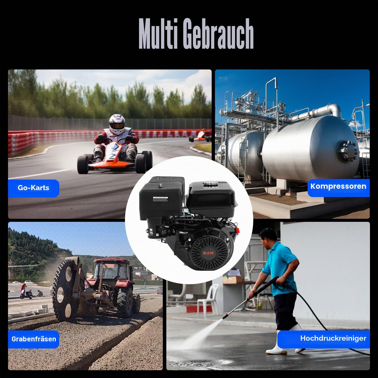 15 PS 420CC Gasleitungsmotor, Mehrzweckmotor 4-Takt-OHV-Motor Benzinmotor 3000-3600rpm, für Wasserpumpen, Generatoren, Minibikes, Rasenmäher, Staubsauger und Mehr