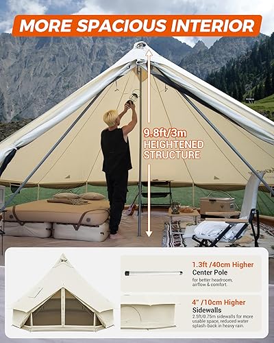 Miniatura 4 de KingCamp Glamping Canvas Tent for Camping Oversize Space Heavy Duty Waterproof White Large Canvas Bell Tent wStove Jack for Family Camping in All