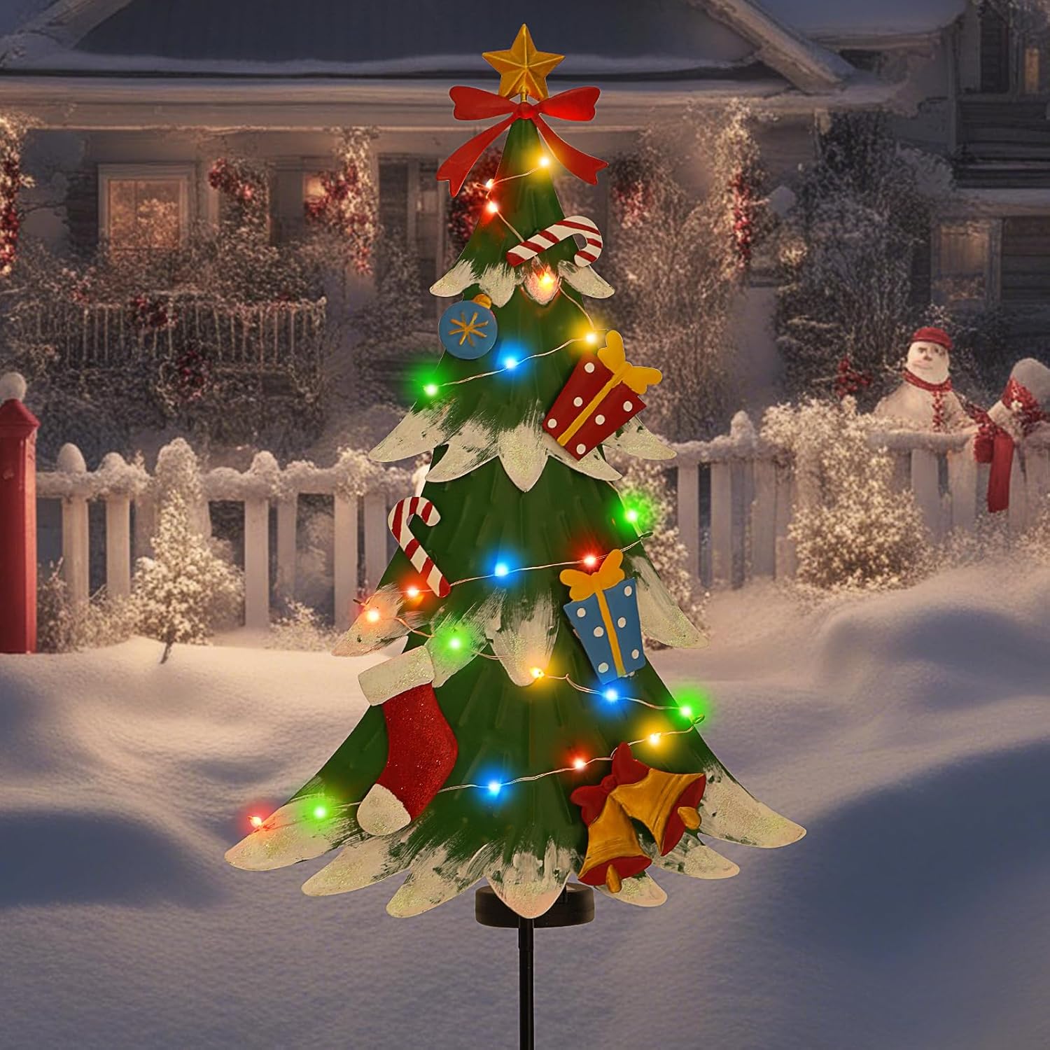 LIGHTSHINE Metal Christmas Tree with Solar Led Lights and