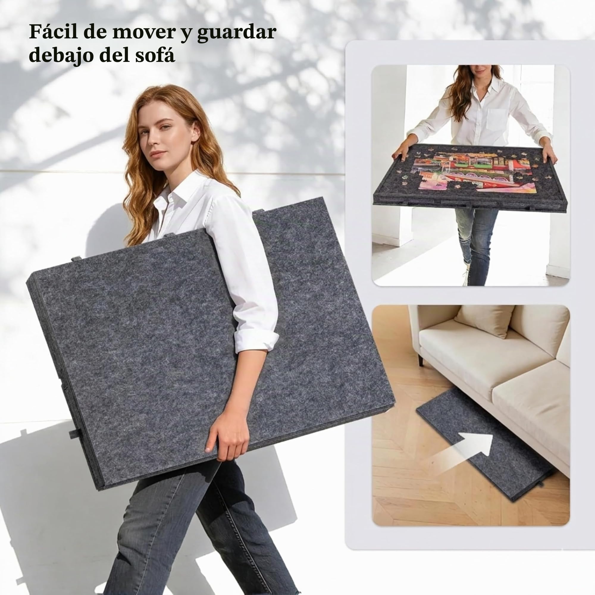 Malau – Tablero Puzzle 1000 Piezas con Cajones y Funda – Mesa Puzzle Plegable Portátil de Fieltro – Puzzle Board con Soporte Inclinado – Organizador y Guarda Puzzles 77 x 53 cm (Gris)