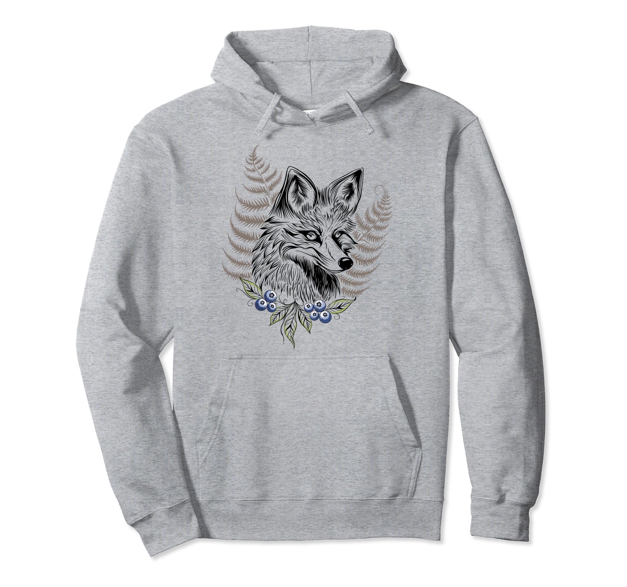 Wild Fox Art with Fern and Blueberries Fox for Animal Lovers Pullover Hoodie