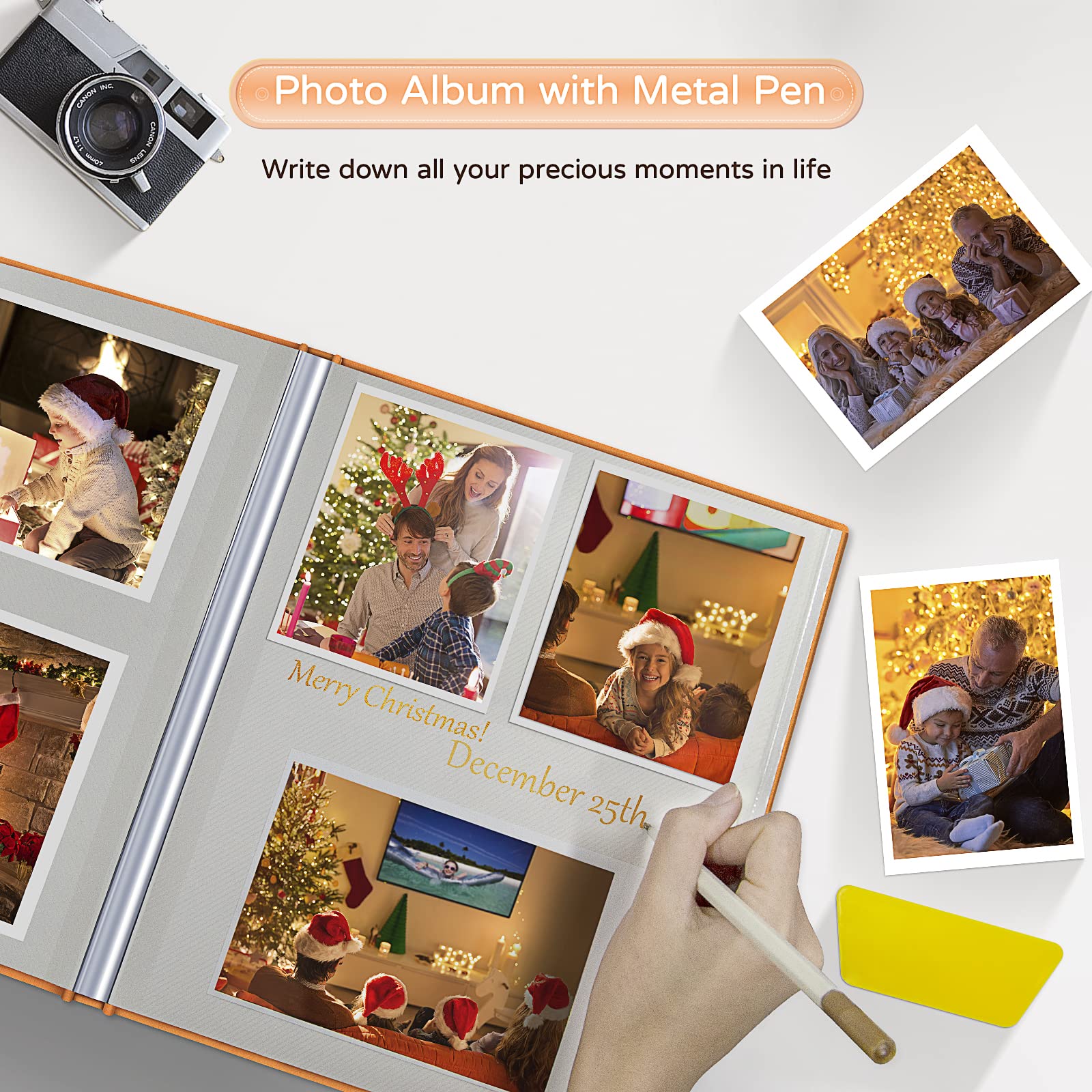 Popotop Großes Album zum Selbermachen, selbstklebend, 40 Seiten, für 3 x 5, 4 x 6, 5 x 7, 15 x 20 cm, 20 x 25 cm, für Familienhochzeit, Baby, Reisen, mit Metallstift und Kunststofftafel
