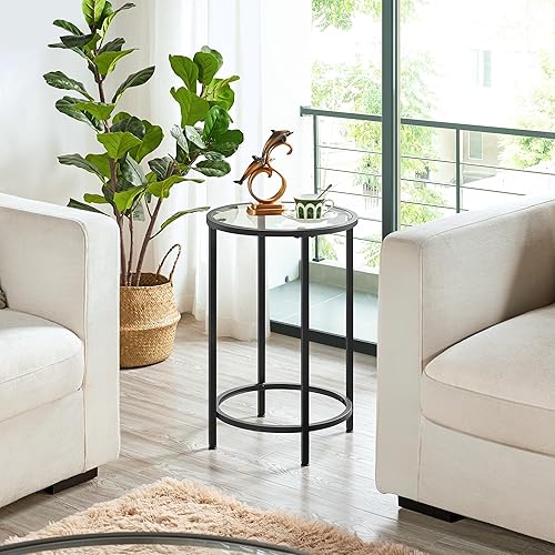 Miniatura 2 de Yaheetech Juego de 2 mesas auxiliares de cristal negro, mesa auxiliar redonda de estilo moderno, mesa auxiliar alta con parte superior de vidrio y
