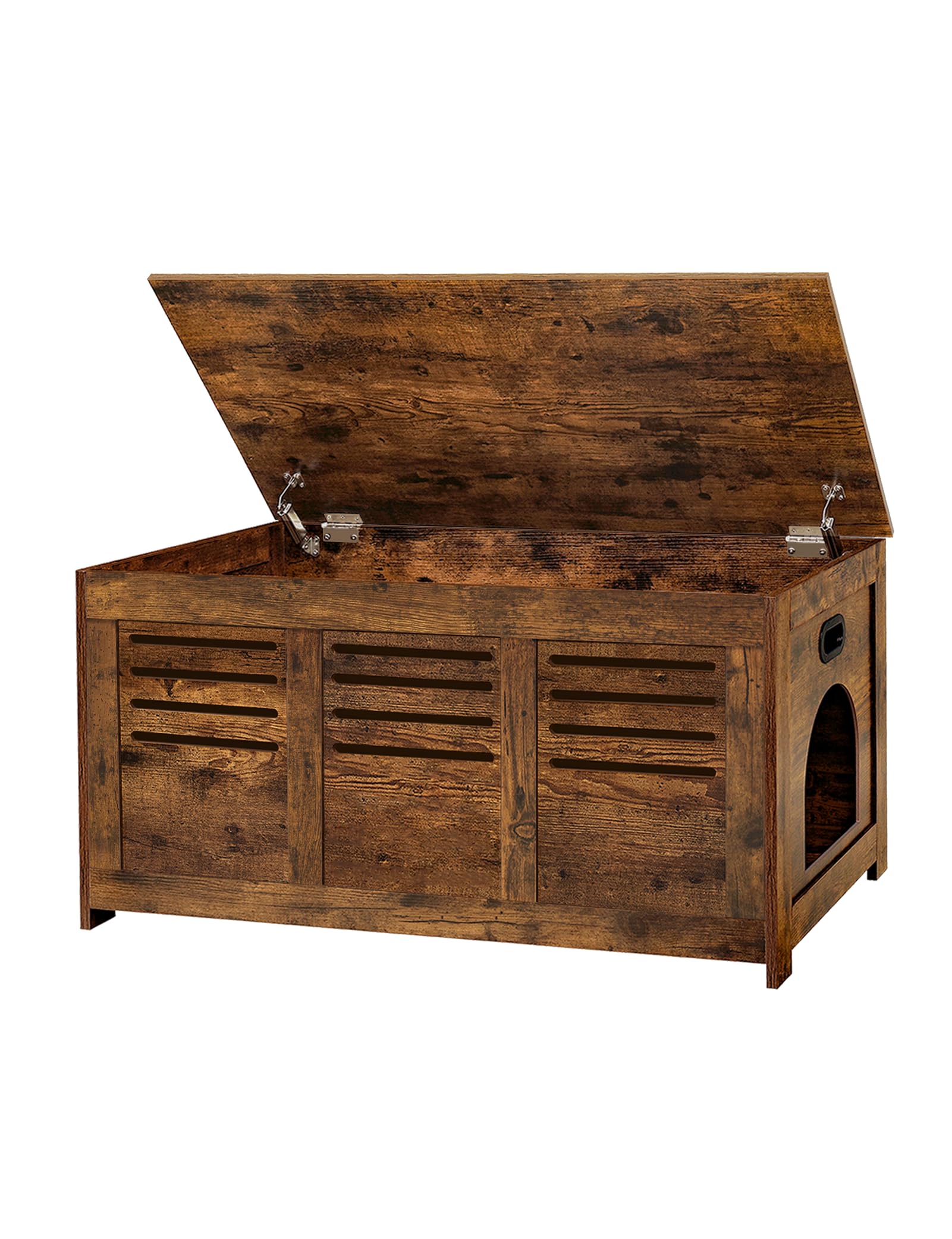 DINZI LVJ Litter Box Enclosure, Flip Top Litter Box Furniture, Hidden Cat Washroom, Wooden Cat House, End Table, 39.4" L x 19.7" W x 19.7" H, Good Ventilation, Easy to Assemble, Rustic Brown