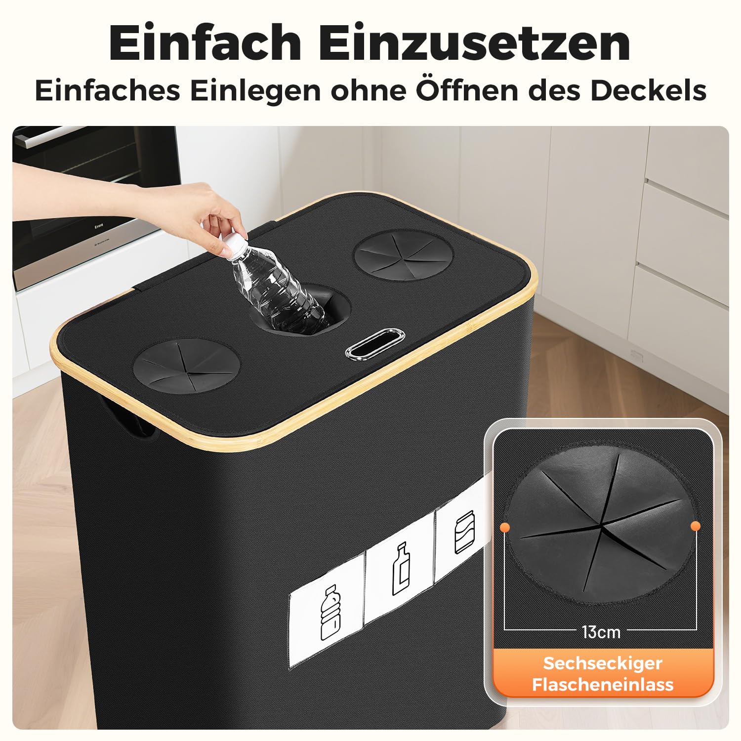 OUSFOT Pfandflaschen Sammelbehälter, 170L Schwarz Pfandflaschen 3 Fächer Leergut Sammelbehälter Pfandflaschen Behälter Geeignet für Küche