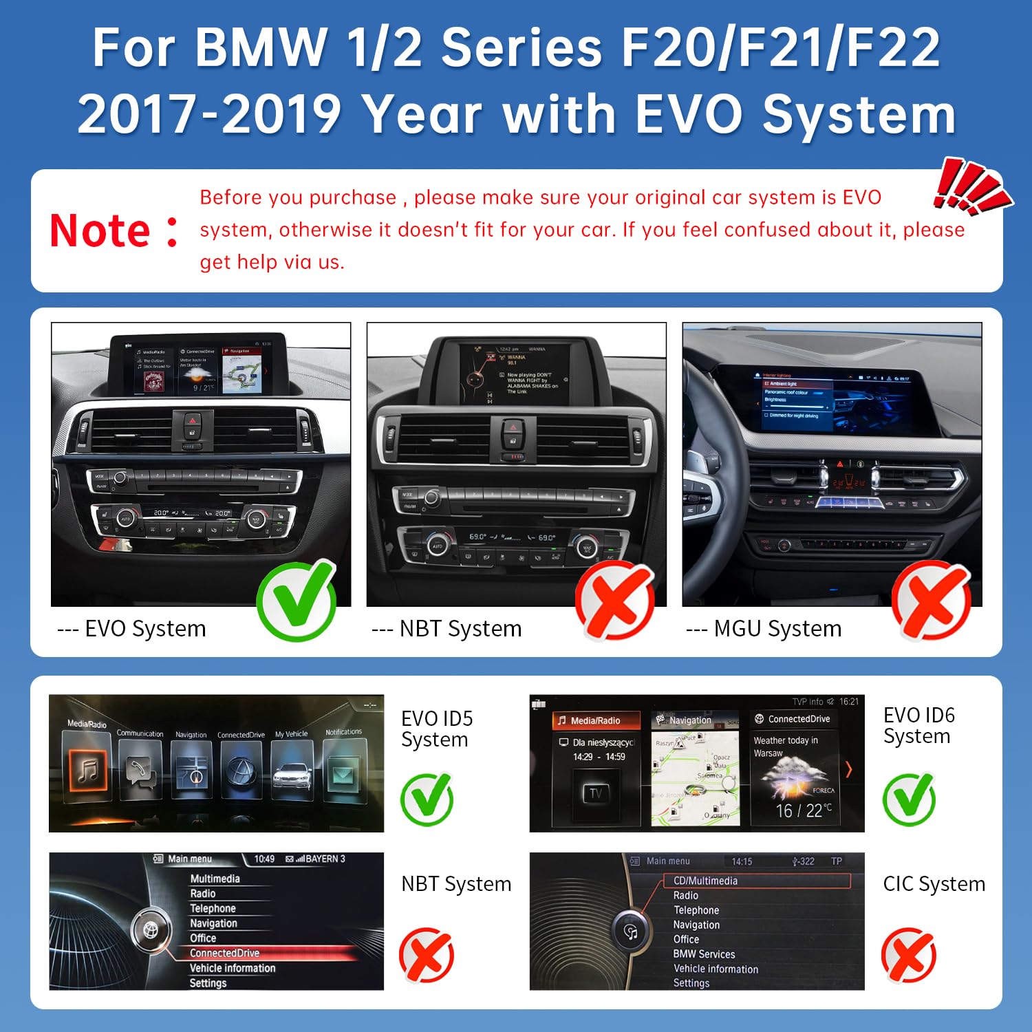 Road Top Autoradio CarPlay 12,3" per BMW Serie 1/2 F20 F21 F22 con EVO