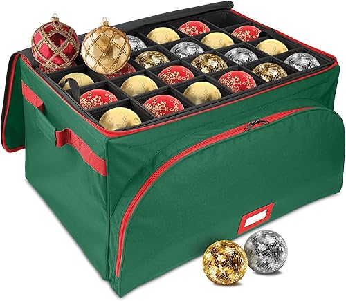 Vista 15 de Caja de almacenamiento premium para adornos navideños – Con capacidad para hasta 72 adornos de 3 pulgadas + 8 ranuras laterales para figuritas y Rojo