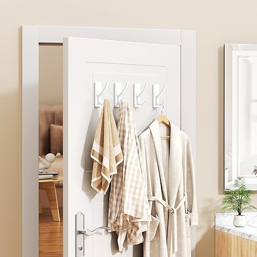 Miniatura 7 de Ganchos autoadhesivos para toallas extra fuertes de 13 libras, gancho inoxidable para colgar lufa, toallas, abrigo, bata de baño, ducha, blanco,