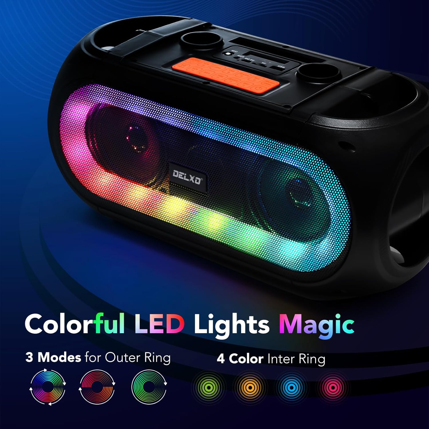 Delxo Karaoke Machine with 2 Wireless Microphones for Adult, Powerful Portable Bluetooth Speaker Loud for Party, PA System Remote Singing Machine with LED Lights, Support BT TWS USB TF, Gift - Image 3