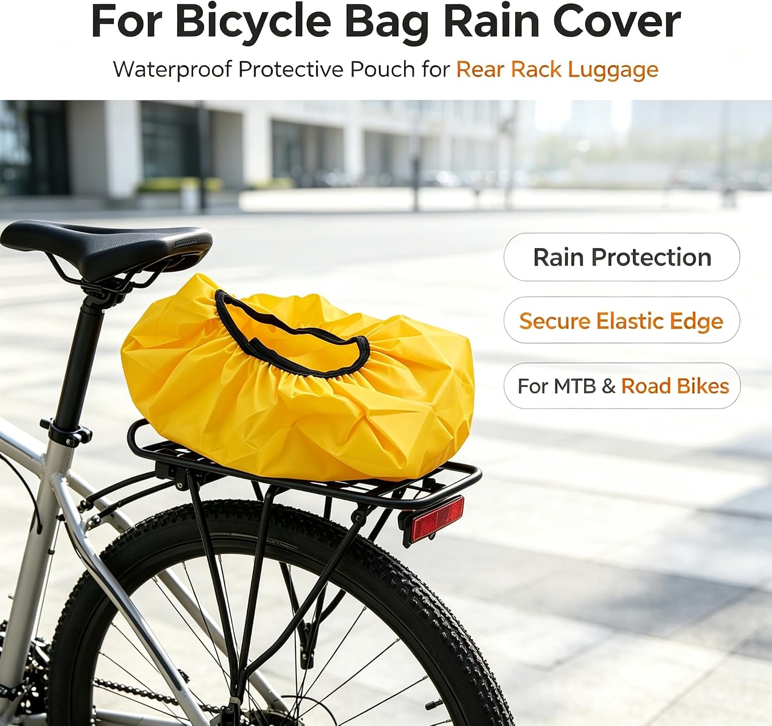 Waterproof Rain Cover For Bicycle Bag, Lightweight Foldable Orange for Protective Pouch Bicycle Pannier Rain Cover For MTB Road Bike Rear Rack Luggage Basket, Fits Size Up To 38X19x22CM