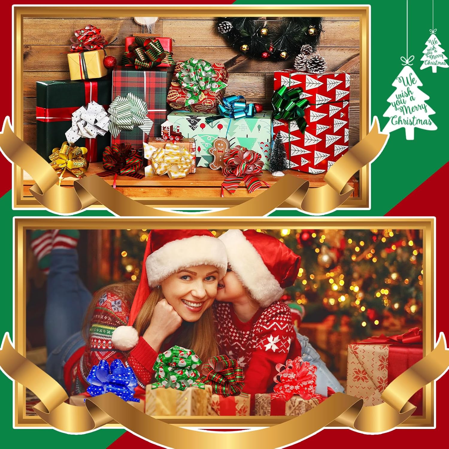 Riceshoot 140 Pcs Christmas Wrap Pull Bows 5 Inch Gift Bows with Ribbon, Wrapping Accessory for Christmas, Florist, Bouquet, Baskets, Gift, Wreath Decor - Image 7