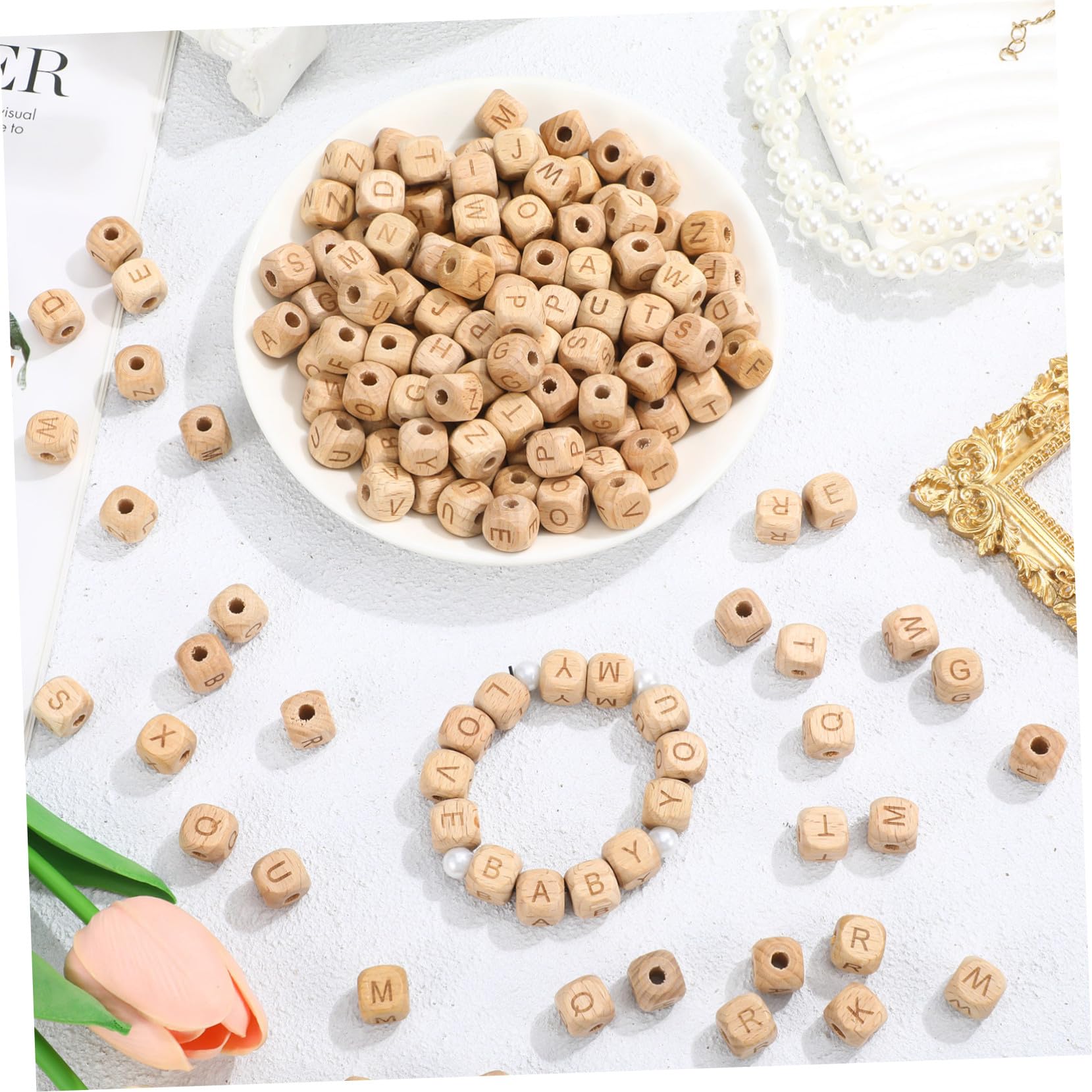 260 Stk. Beech Holz Buchstabenperlen für Armbänder Quadratische Alphabet Buchstabenperlen zum Basteln von Schmuck Halsketten und DIY Projekten Kinderfreundlich und Vielseitig