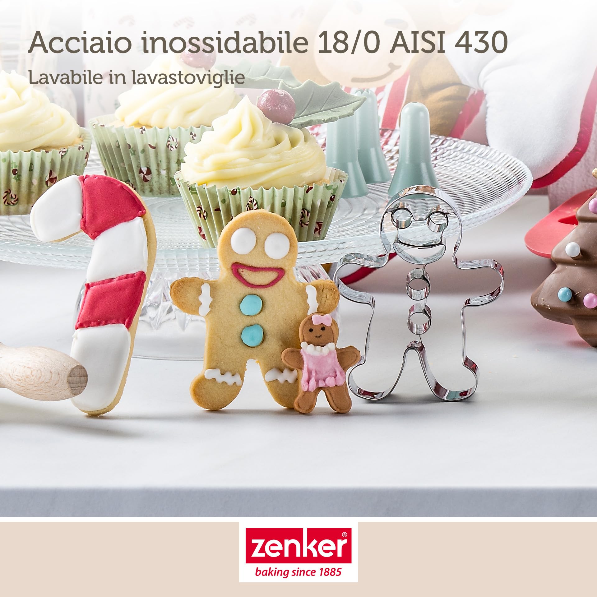 Zenker Tagliapasta Linzer con fiore, in acciaio inox 2 in 1, per biscotti di Natale, mandorle e fiori, 54 x 36 mm, antiruggine e lavabile in lavastoviglie, argento