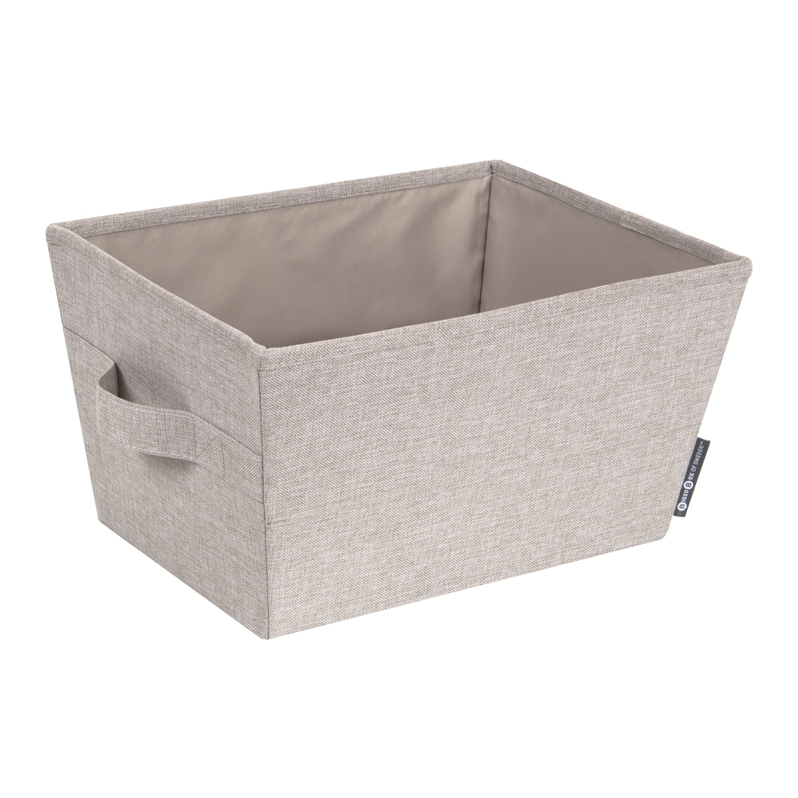 Bigso Box of SwedenFoldable Storage Box for Home and Shelves - Small Fabric Storage Basket with Easy-Carry Handles - Storage Bin for Blankets, Towels, Toys and More - Beige