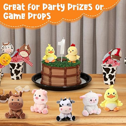 Miniatura 4 de 12 piezas de mini animales de peluche de granja a granel de 4 pulgadas, animales de peluche, vaca, caballo, pato, pollito, cerdo, oveja, para San