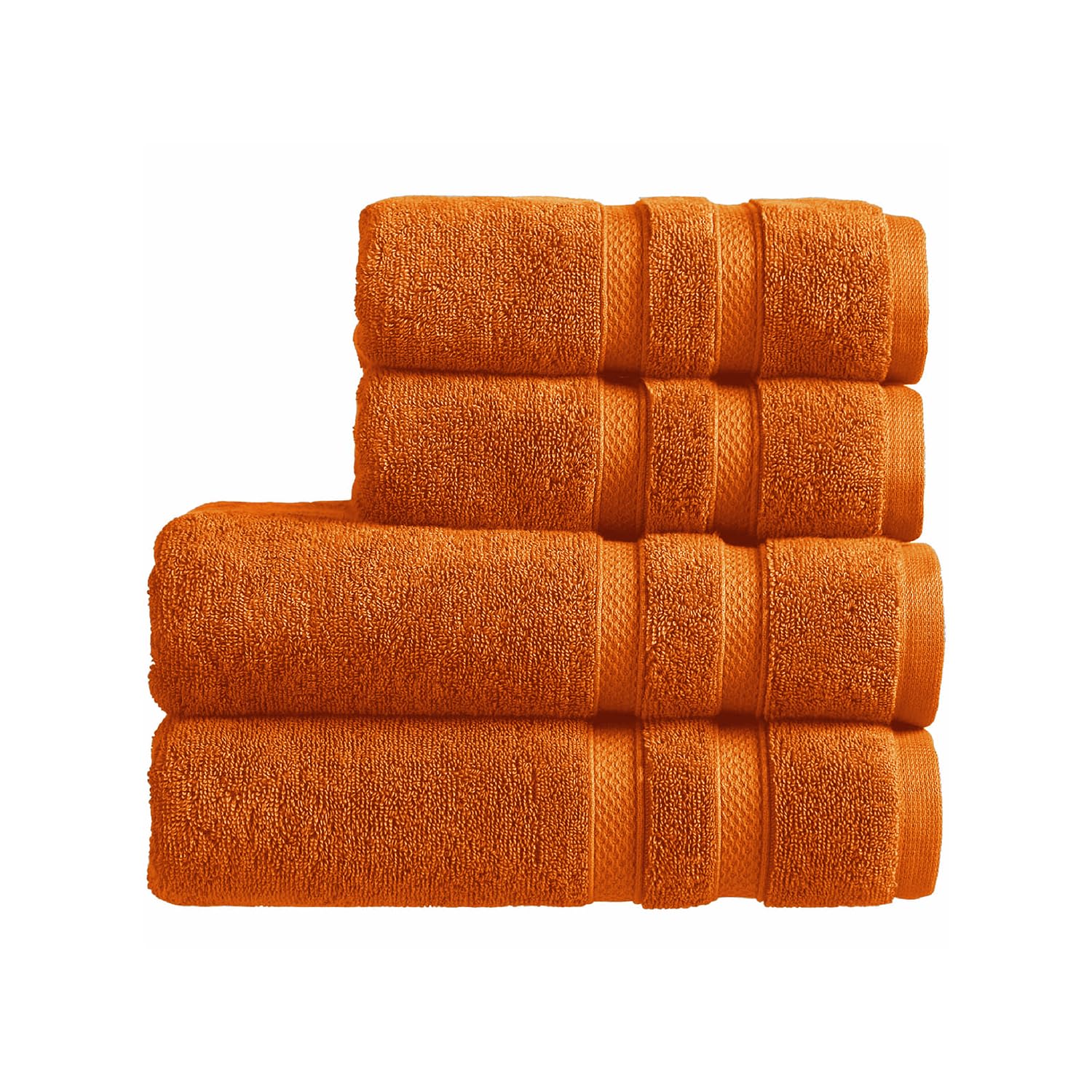 Christy Chroma Orange Towel Set | Set of 4 | 2 Bath 2 Hand | Highly Absorbent Heavyweight 675GSM | Bold and Bright | Soft Smooth Bathroom Shower Towels | 100% Cotton | Amber