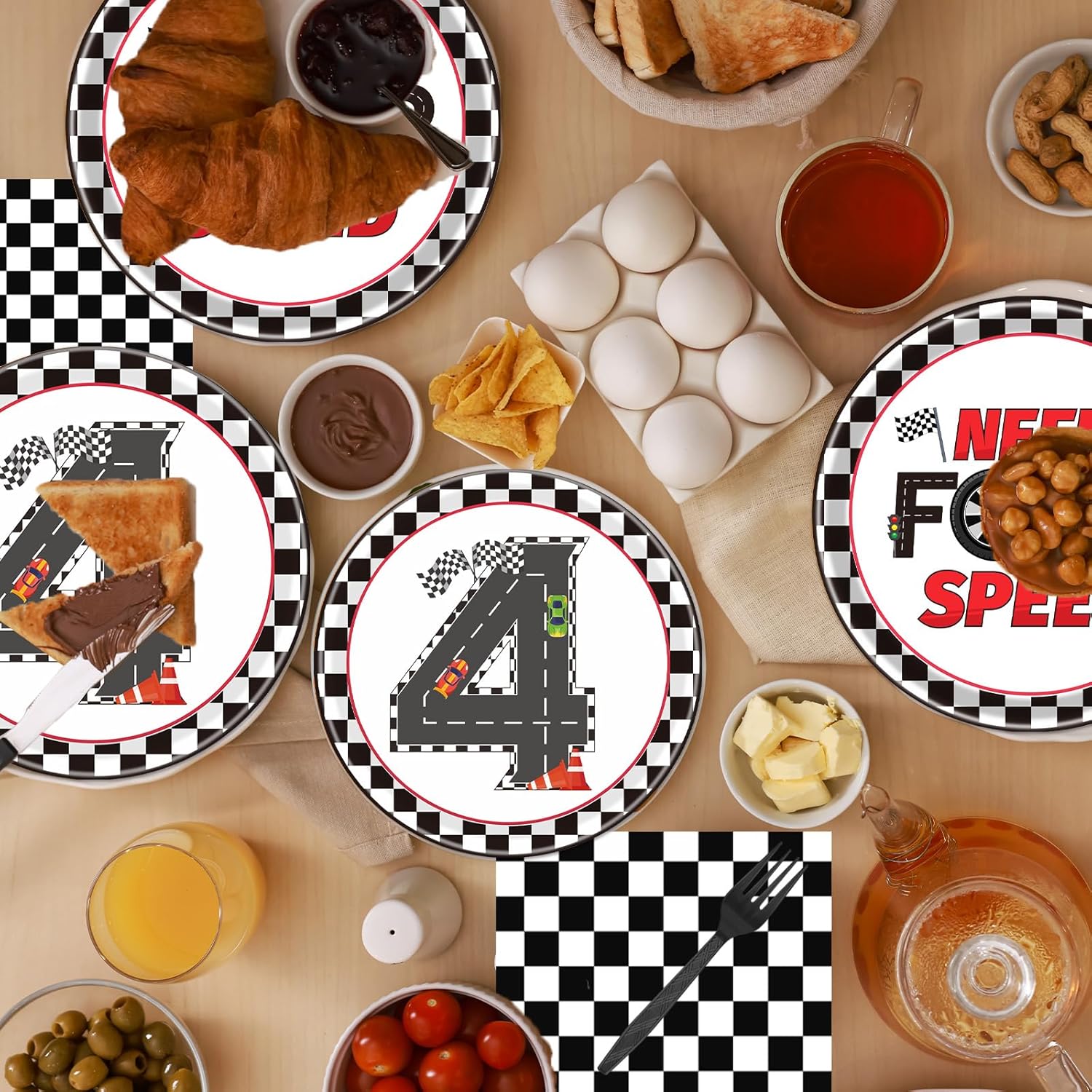 Rakuto Cars 4th Birthday Party Plates and Napkins Set, 96PCS Need Four Speed Birthday Decorations Supplies, Racing Car Fourth Disposable Tableware for Boys - Image 7