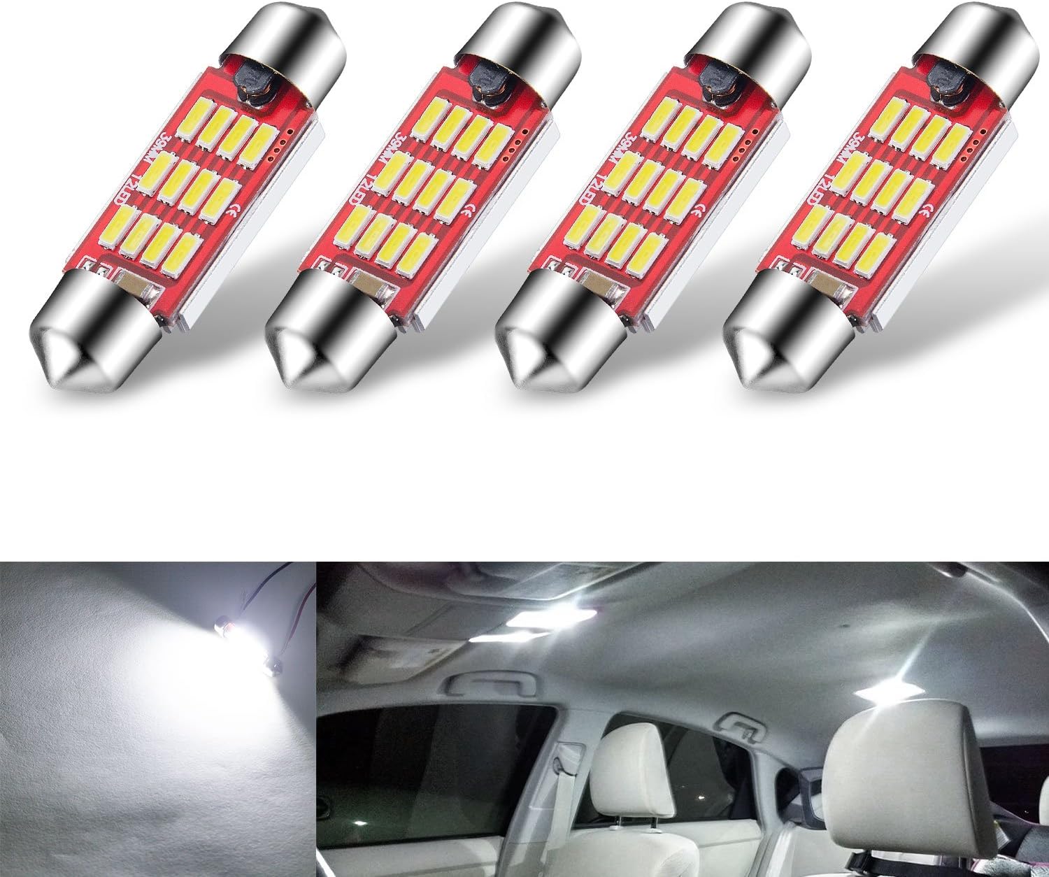 RAYHOO LED Car Bulbs 39mm (1.54"), Canbus Error Free LED Bulbs for Interior Car