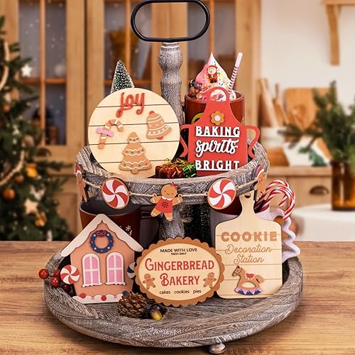 Decoraciones navideñas 10 piezas de decoración navideña de granja para interiores Kit de casa de jengibre Bandeja escalonada de Navidad para
