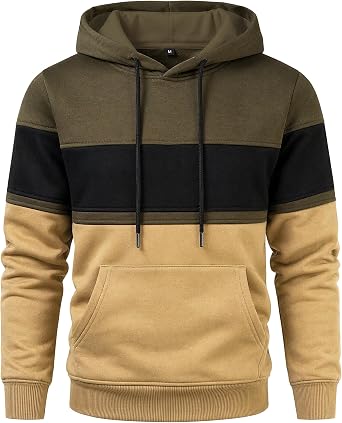 Mens Classic Color Block Hoodie Pullover Casual Fleece Sweatshirt