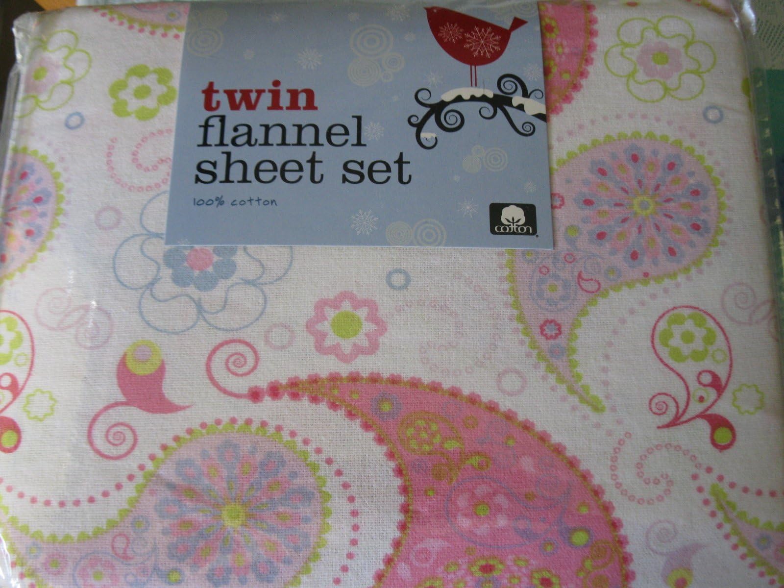 DivatexTwin 3 Piece Flannel Sheet Set - Paisley Print in Pinks, Purple, Blue & Green