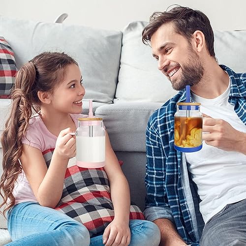 Miniatura 8 de Tronco Vaso de vidrio de 22 onzas con asa, botellas de agua de vidrio con tapa de silicona y popote, taza de café helado reutilizable, café helado