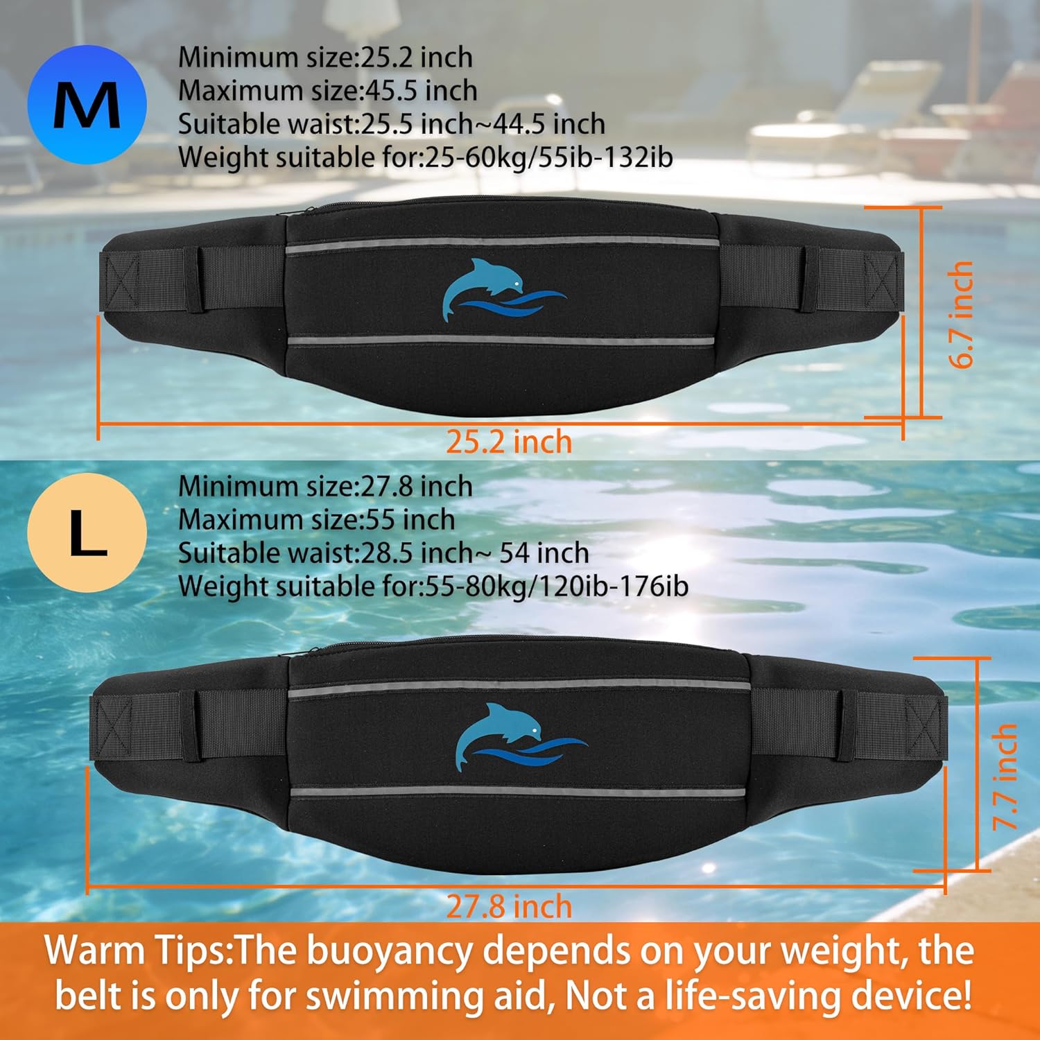 SIXRARI Flotation Swim Belt for Adults, Adjustable Flotation Belt, Water Aerobics Aqua Jogging Pool Exercise Swimming Training Aid Water Workout Fitness Equipment