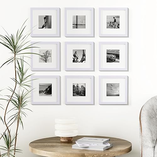 Vista 188 de Vittanly - Juego de 9 portarretratos, plexiglás resistente a rupturas, exhibe fotos de 12 x 12 pulgadas o, con paspartú, de 8 x 8 pulgadas, marcos