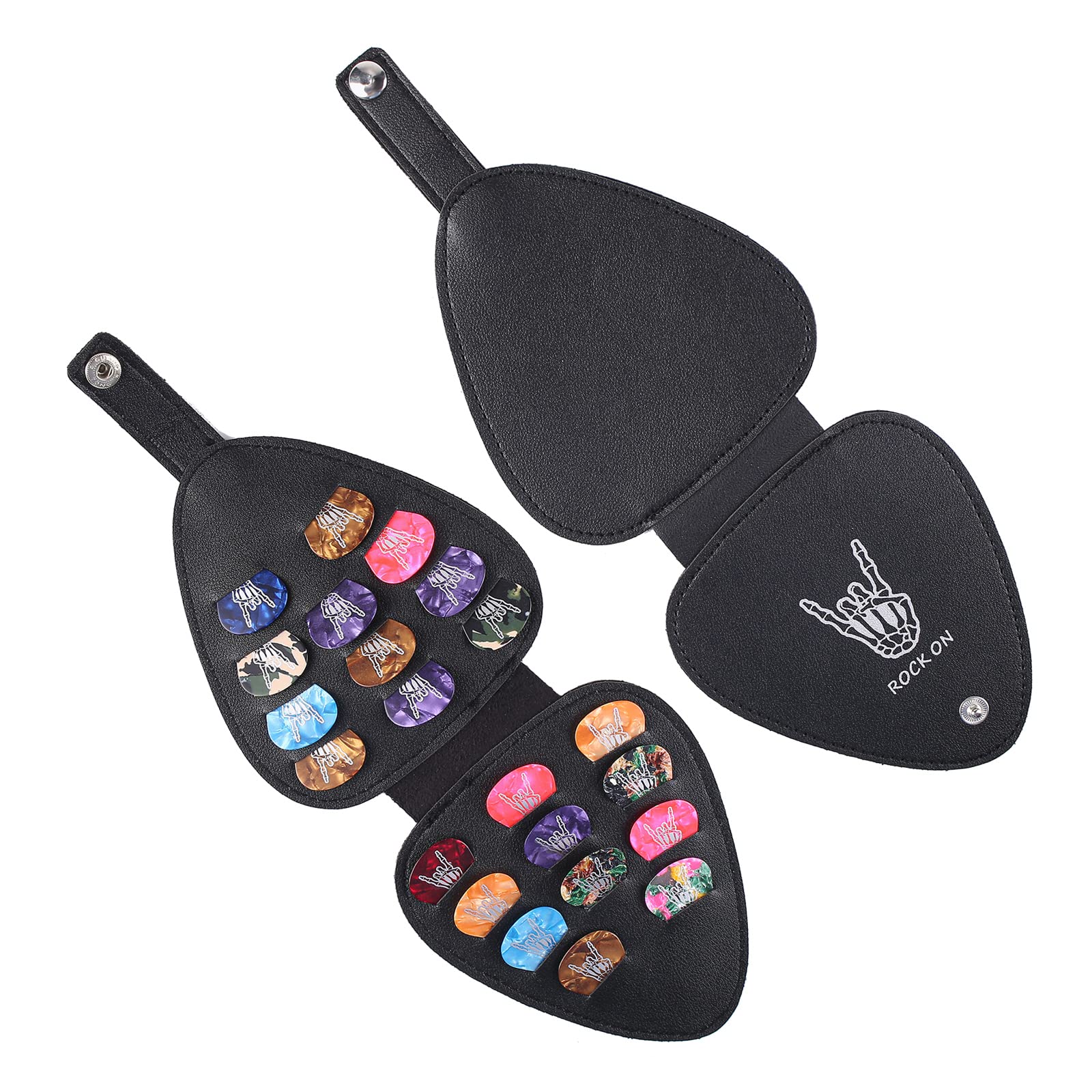 Étui En Cuir Synthétique Pour Médiators Guitare – Avec Cordon, Fermeture Bouton, Compact (11,9 Cm)