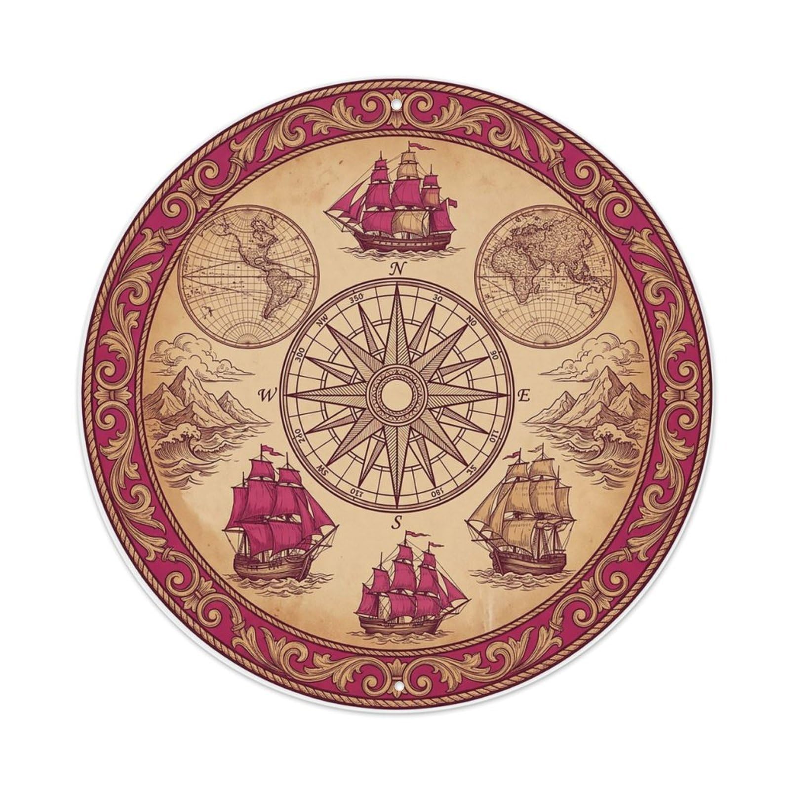 Vintage Nautical Compass World Map Jetty Legacy Metal Tin Sign