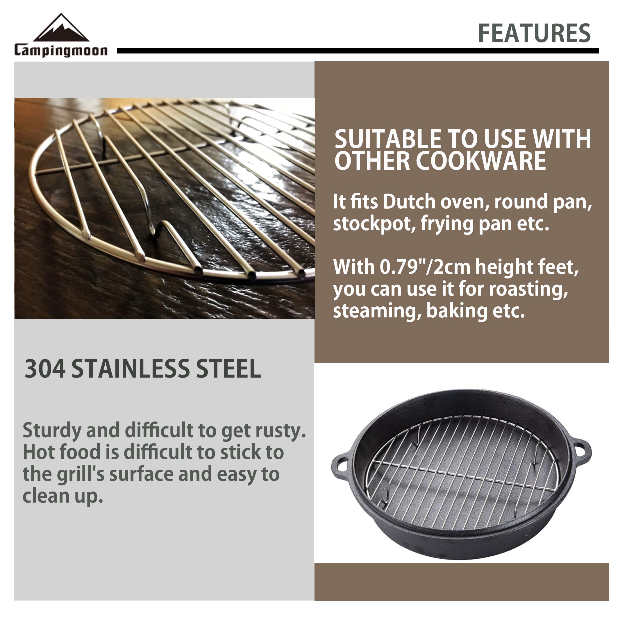 Campingmoon Grille de cuisson ronde en acier inoxydable 21 cm pour four hollandais