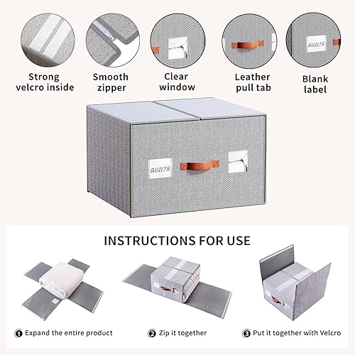 Miniatura 4 de Paquete de 2 bolsas de almacenamiento grandes para edredones y mantas, organizadores de mantas resistentes de 70 litros con paredes reforzadas,