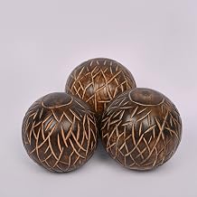 Samhita Decorative Mango Wood Round Balls Set of 3 for Home Decor Modern Decorative Balls for Living Room, Bedroom, Kitchen, Bathroom, Office.