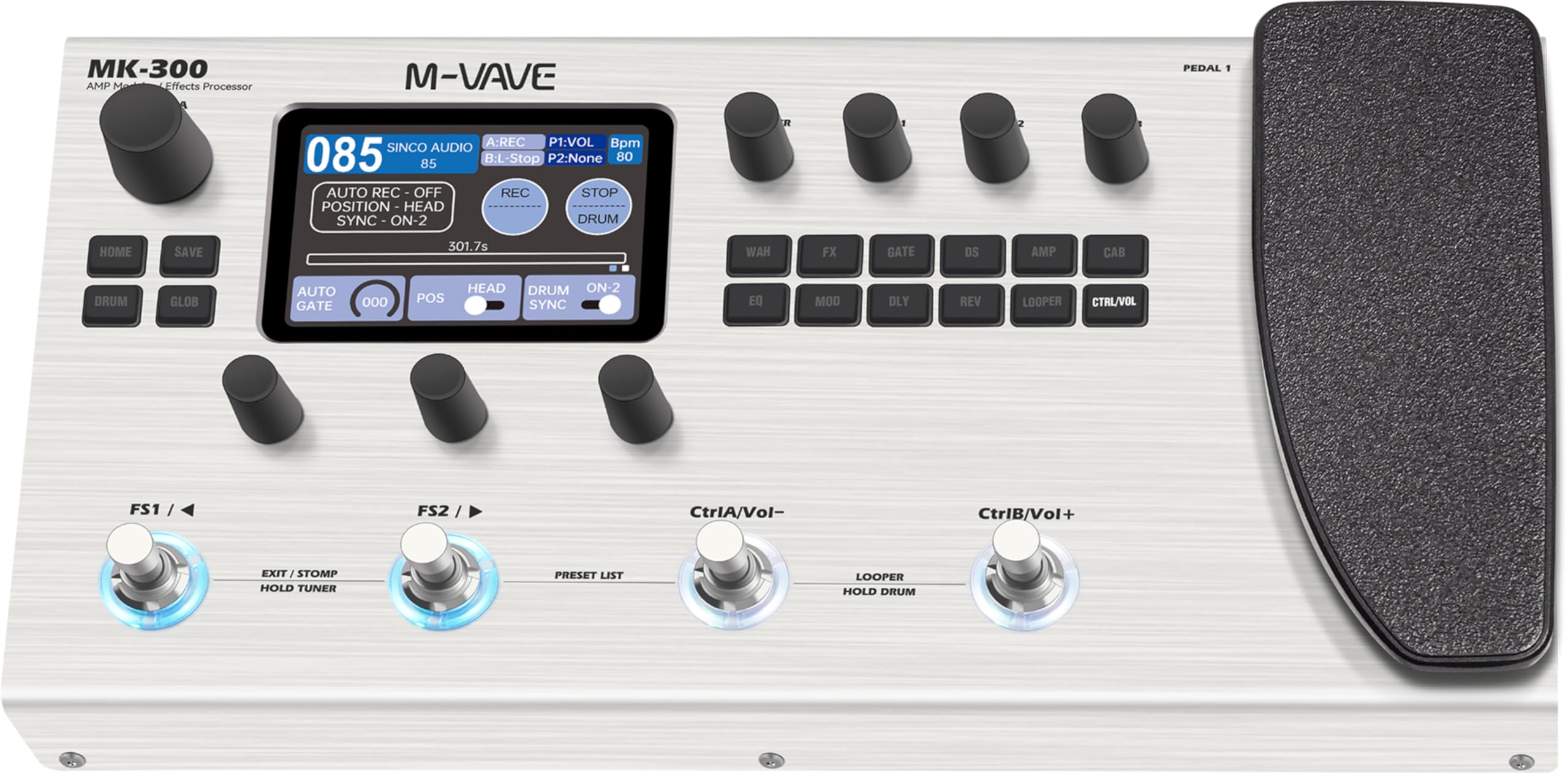 M-Vave MK-300 - Multieffektprozessor für Gitarre und Bass, 11 Module, über 320 Effekte, 120 Verstärker, IR-Loader, Looper, Drumcomputer, BT- und USB-Soundkarte