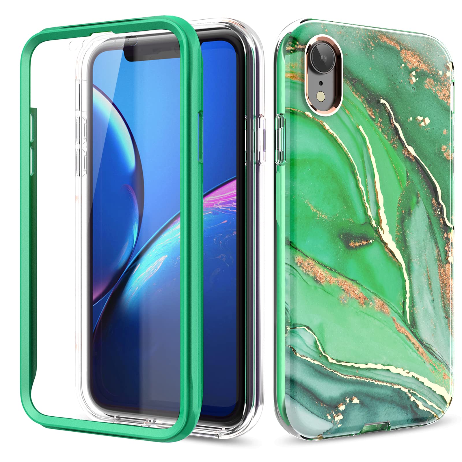 iPhone XR Case, Full-Body Protection Case with Built-in Screen Protector, Slim Fit Shockproof Cover for iPhone XR 6.1 Inch (Green)