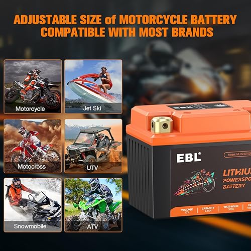 Miniatura 5 de EBL LiFePO4 - Batería de litio para motocicleta, 12 V, 2.5 Ah + 5 Ah YTX4L-BS YTX5L-BS YTX7A-BS YTZ14S-BS, batería ATV compatible con UTV, moto