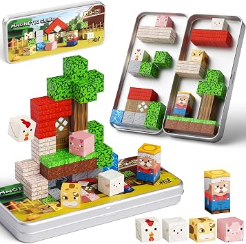 Mini Magnetic Blocks Farm Animals 35pcs Travel Building Set for Toddlers