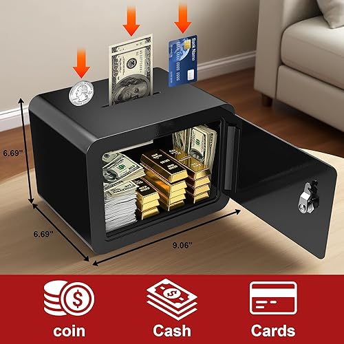 Miniatura 7 de Caja fuerte pequeña, caja fuerte con ranura para llaves y monedas, pequeñas cajas fuertes para dinero, seguridad barata en el hogar, pequeña caja