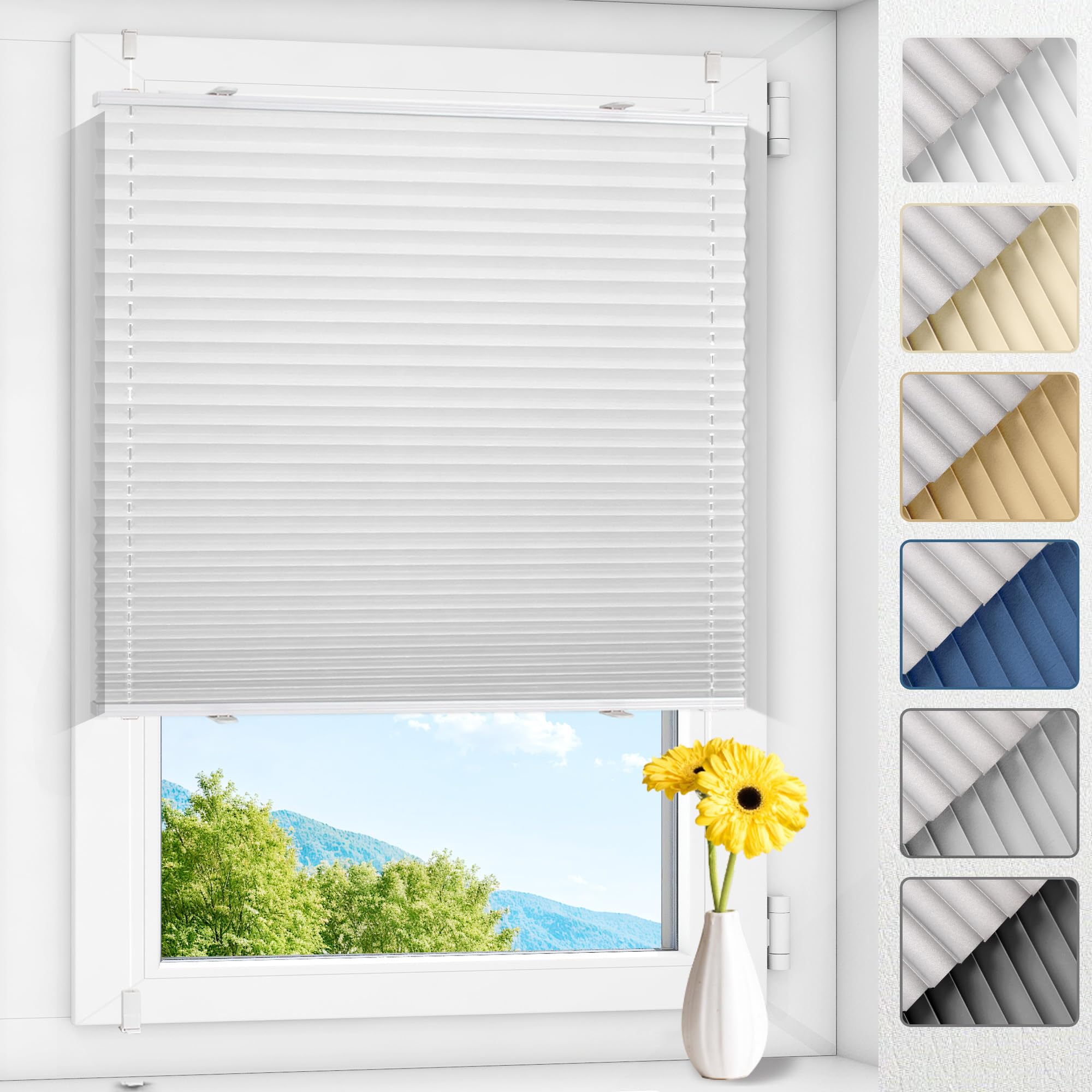 Allesin Plissee ohne Bohren Verdunkelung Klemmfix, Thermo Plisseerollo Weiß 70x110cm(BxH), Verdunklungsplissee 100% verdunkelnd & lichtundurchlässig für Fenster & Tür, Sichtschutz & Sonnenschutz