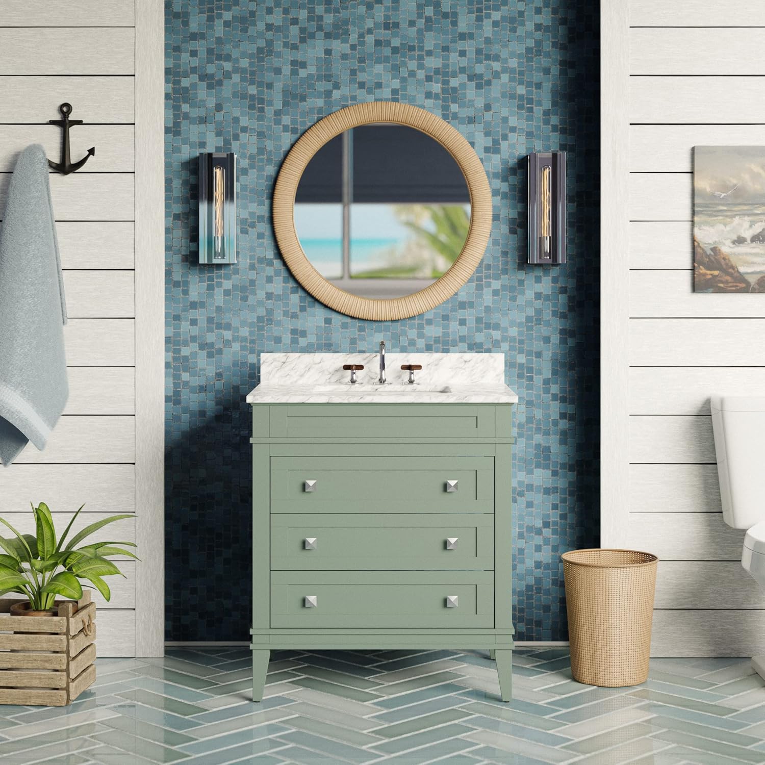 Eleanor 30inch Bathroom Vanity (Carrara/Sage Green