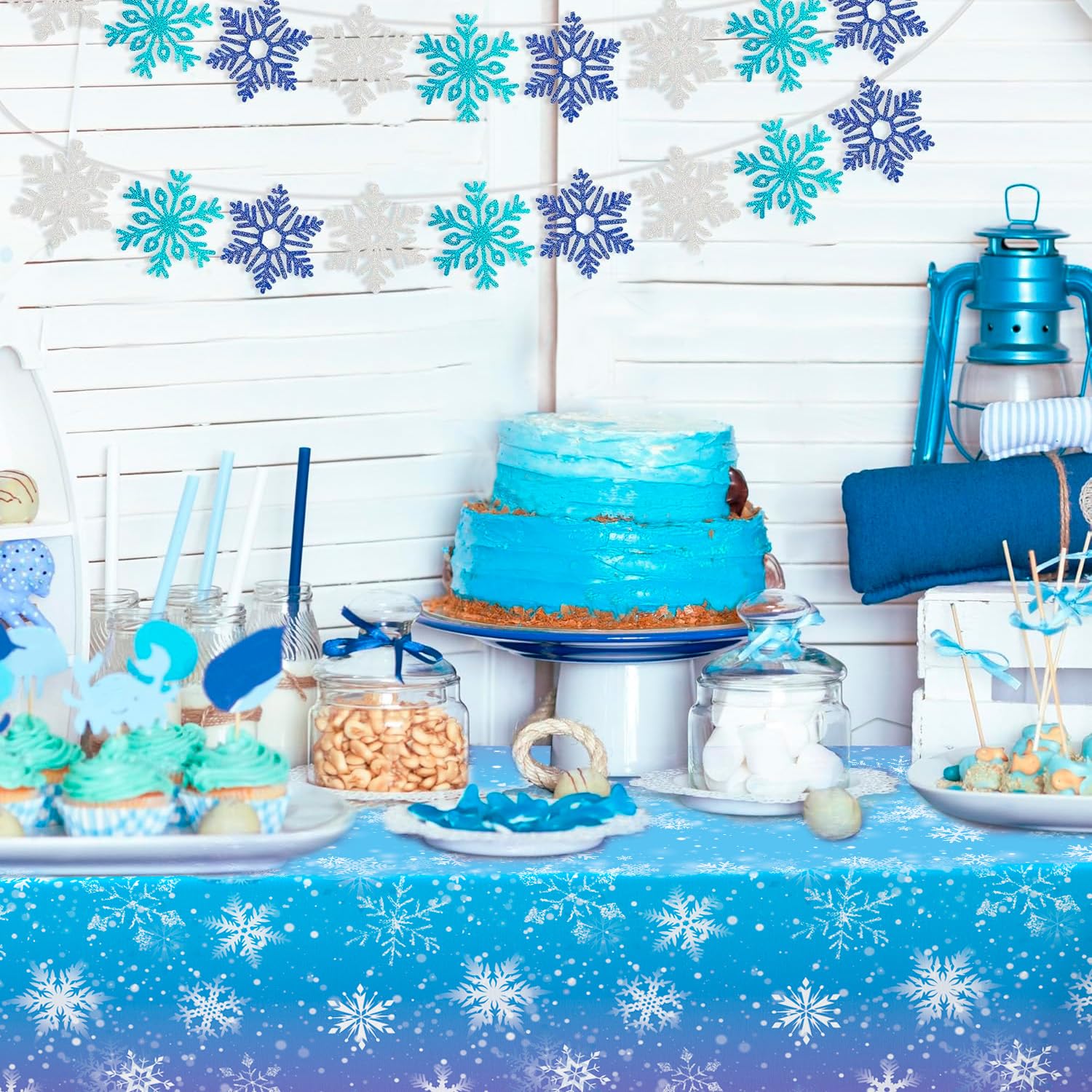 Kaxulvoblig Snowflake Tablecloth,3 Pcs Winter Wonderland Tablecloth Set-Winter Snowflake Party Tableclot,Snowflakes Table Cloth Winter Table Cover for Wonderland Decorations - Image 2