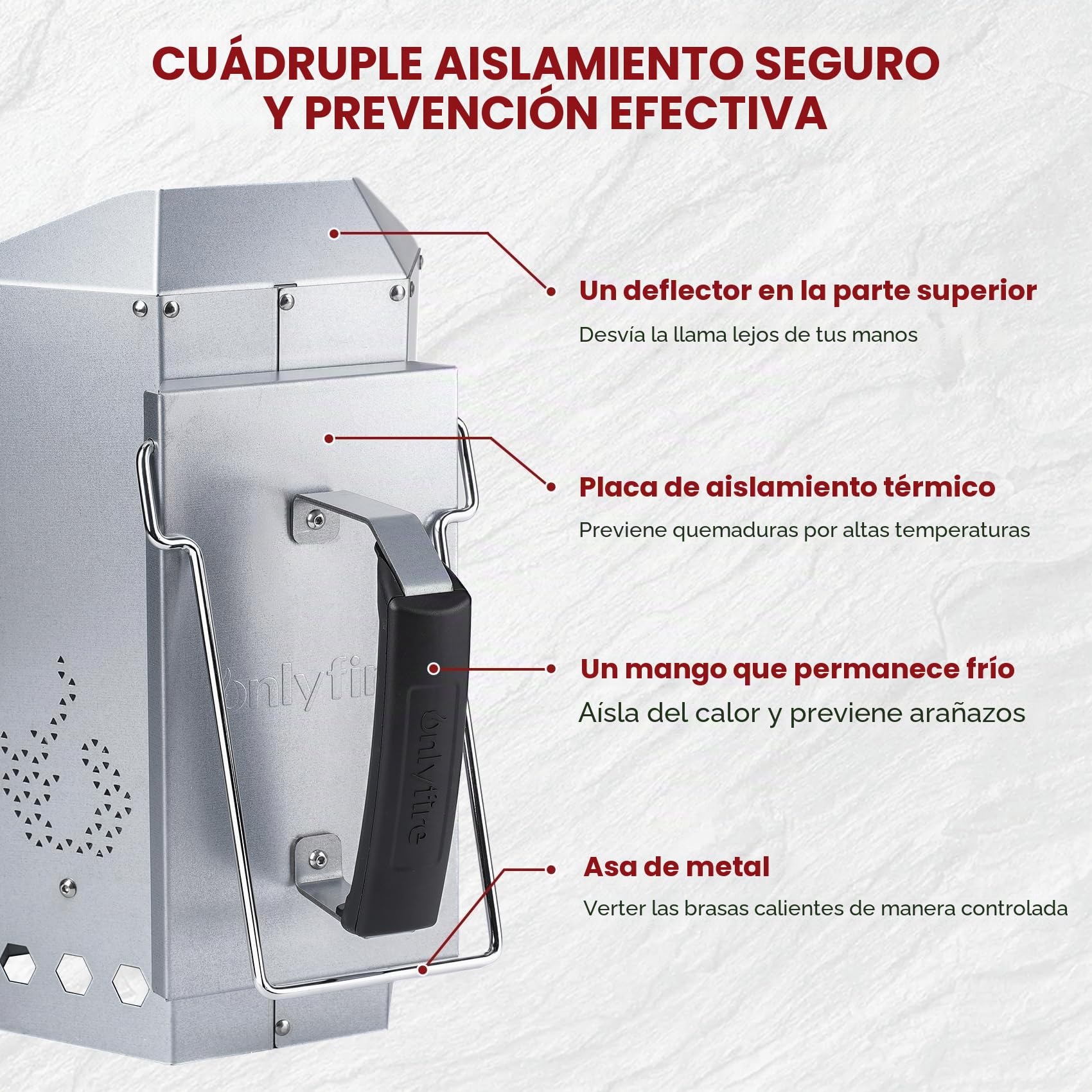 onlyfire Chimenea de Encendido, Arrancador de Chimenea para Barbacoa con Termoaislante y Asas Metálicas, Encendedor Rápido para Barbacoas y Parrillas de Carbón