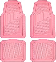 CAR PASS Pink Heavy Duty Rubber Floor Mats 4pc Set - Waterproof Anti-Slip All-Weather Trim-to-Fit Mats for Women, Cars SUVs Trucks Girly Pink