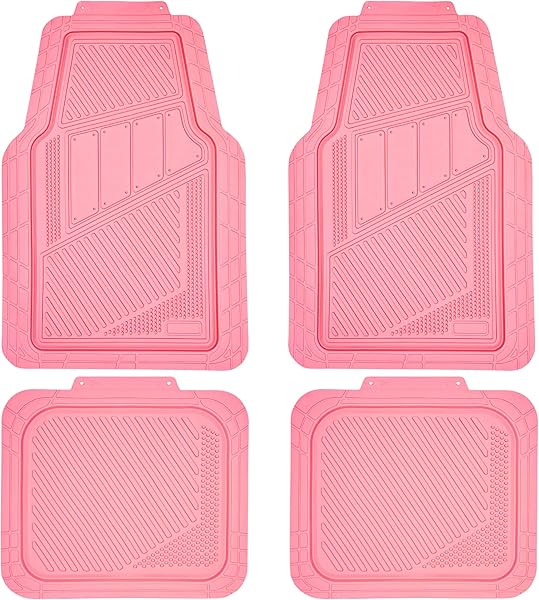 CAR PASS Heavy Duty Rubber Floor Mats 4-Piece,Pink Car Mats Full Sets Anti-Slip,Waterproof Universal Trim-to-Fit for Car SUV Truck, Durable All Weather Automotive Car Mats for Women,Girly(All Pink)
