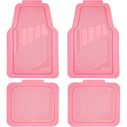 CAR PASS Heavy Duty Rubber Floor Mats 4-Piece,Pink Car Mats Full Sets Anti-Slip,Waterproof Universal Trim-to-Fit for Car SUV Truck, Durable All Weather Automotive Car Mats for Women,Girly(All Pink)
