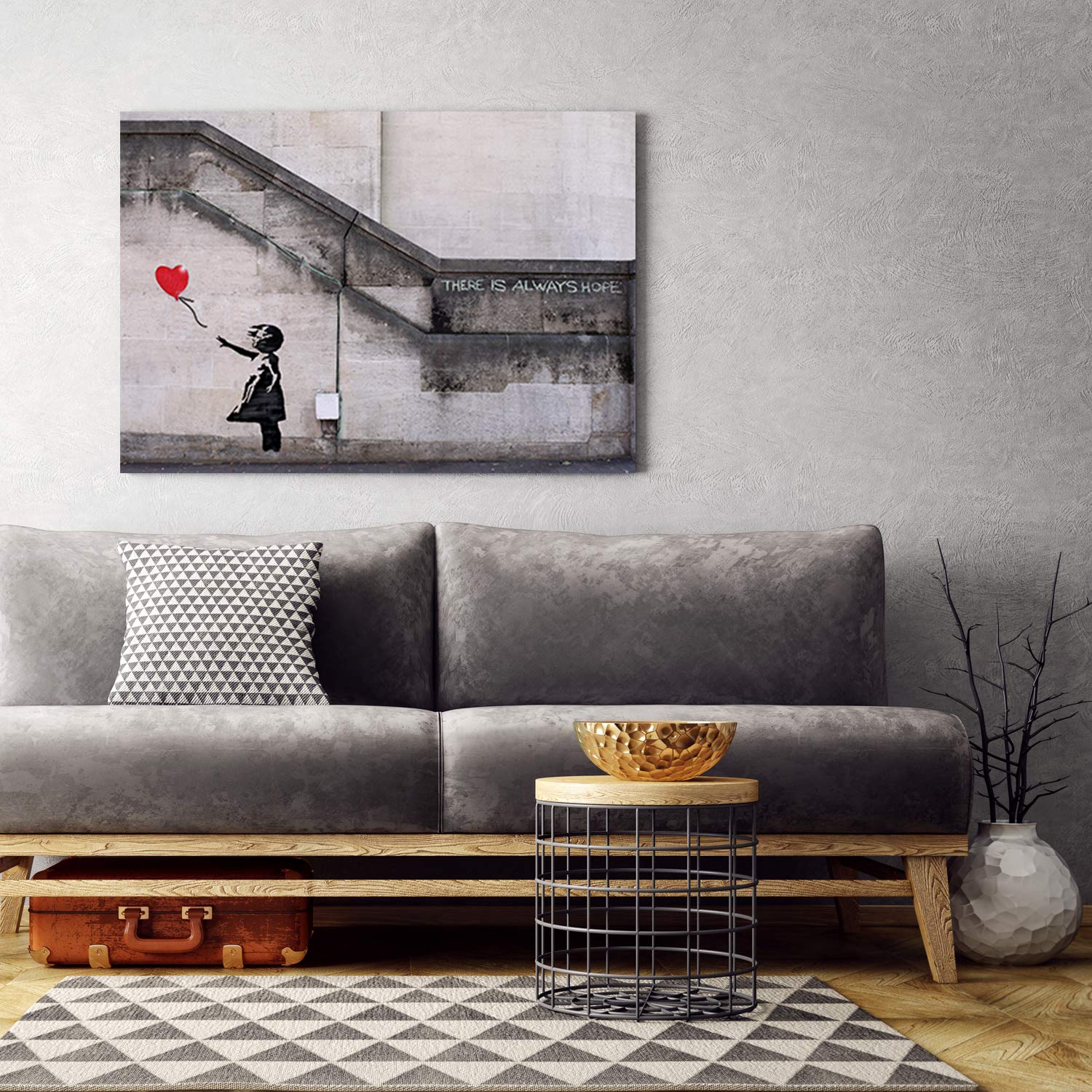 Feeby Leinwandbilder XXL Banksy - There is Always Hope - 120x80 cm - Bild auf Leinwand - Kunstdruck - Deko Wohnzimmer - Wandbilder Schlafzimmer - Deko Schwarz - Deko Aesthetic - Wand Deko