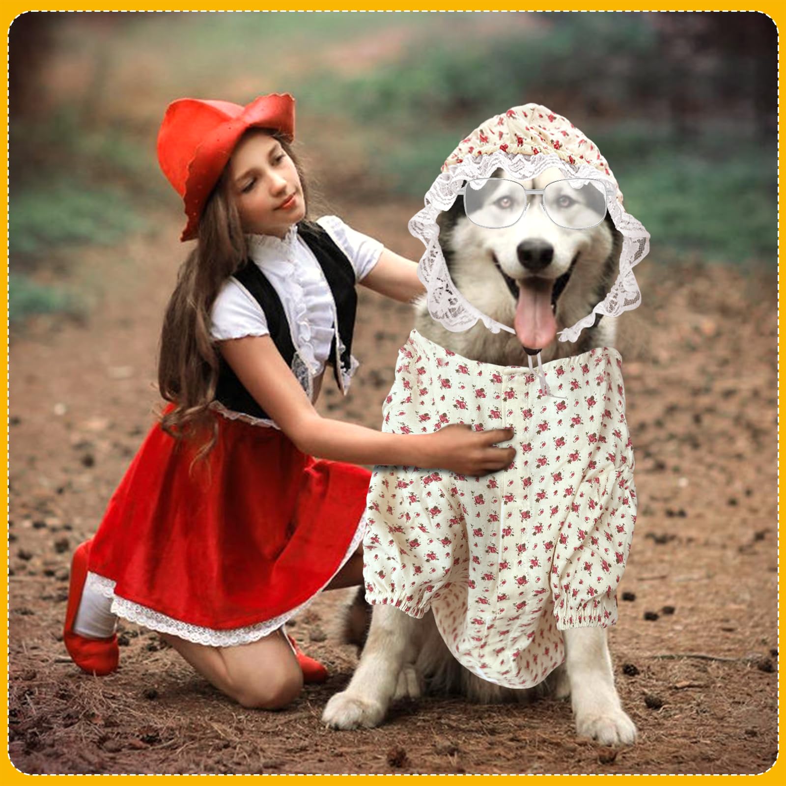 dog dressed as old lady 3 Pcs Costume for Grandmas Dogs Costume occasion-Day Event occasion-Holiday
