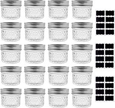 Mason Jars Canning Jars, 4 OZ Jelly Jars With Regular Lids and Bands, Ideal for Jam, Honey, Wedding Favors, Shower Favors, DIY Magnetic Spice Jars, 20 PACK, Extra 20 Whiteboard Labels
