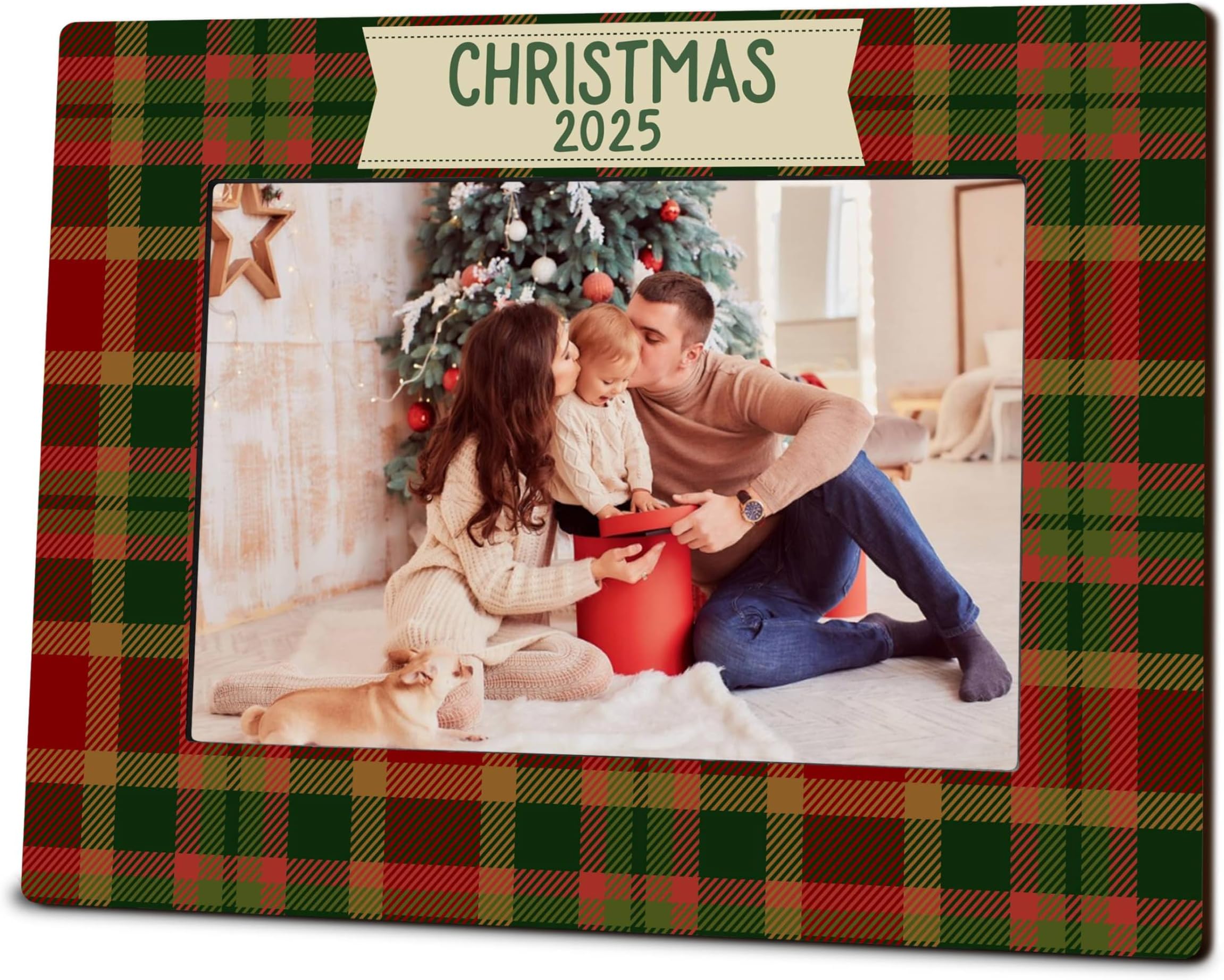 4"X6" Retro Photo Wooden Frame - Christmas 2025 - Red & Green Plaids Wood Picture Frame, Classic Wood Frame Gifts For Families, Farmhouse Home & Office Tabletop Display (Horizontal)- A11